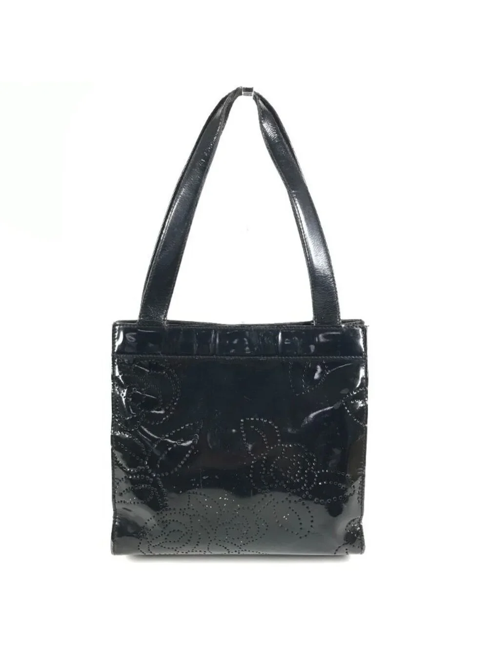Chanel Shoulder Bag Perforated Logo Camellia Flower Patent Leather Black